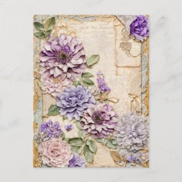 Lila Chrysanthemums elegant shabby chic Helg Vykort