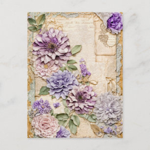 Lila Chrysanthemums elegant shabby chic Helg Vykort