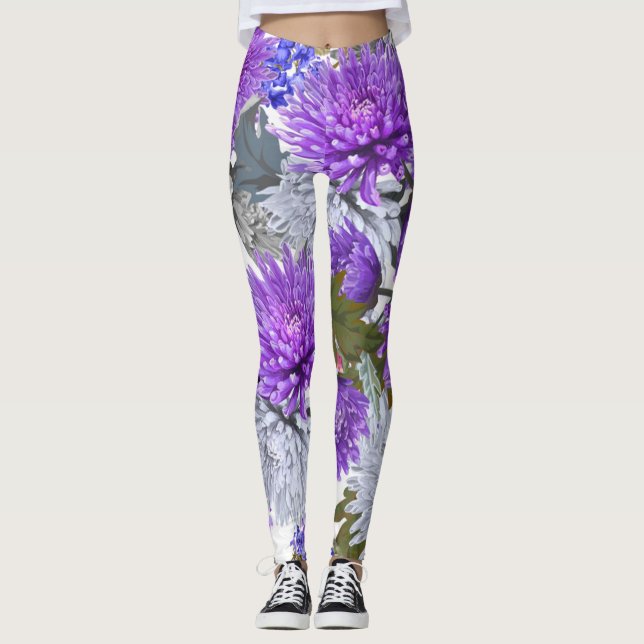 Lila Chrysanthemums Leggings (Framsida)