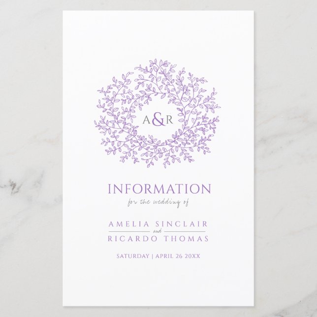 Lila-cirkel för gästinformation om löv bröllop (Framsida)