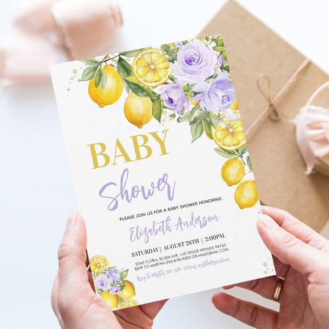 Lila Citrus Blommig Flick Babyshower Inbjudan (Skapare uppladdad)