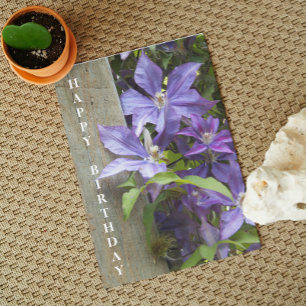 Lila Clematis Blommigt Birthday Kort