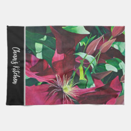 Lila Clematis Blommigt Kökshandduk