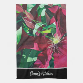 Lila Clematis Blommigt Kökshandduk