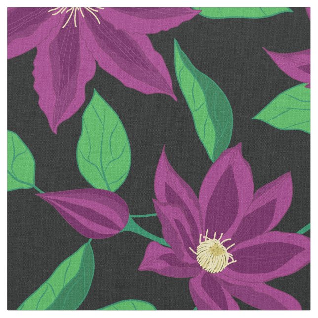 Lila clematis blomsterträdgård Fabric Tyg (Närbild)