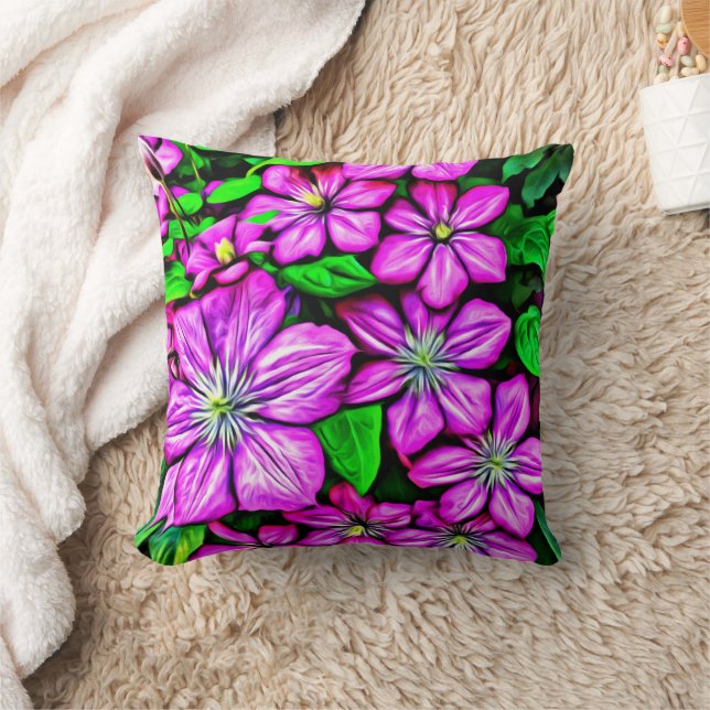Lila Clematis dekorativ kudde (Filt)