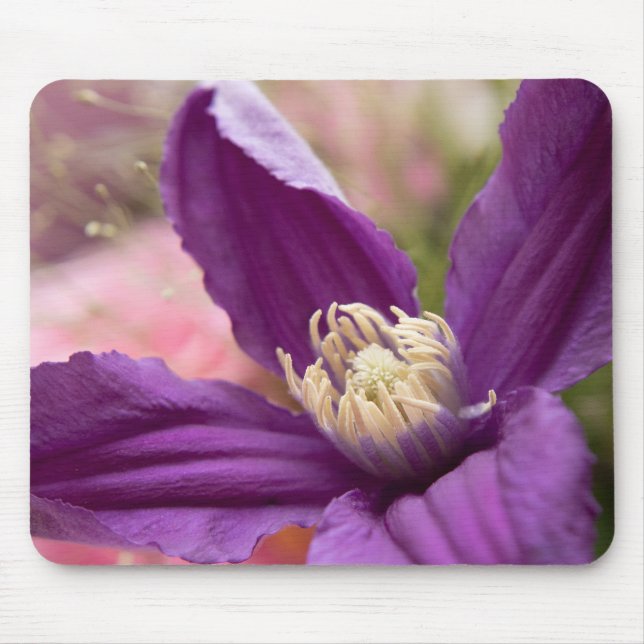 "Lila Clematis Macro - Elegant Blommigt Mouse Pad" Musmatta (Framsidan)