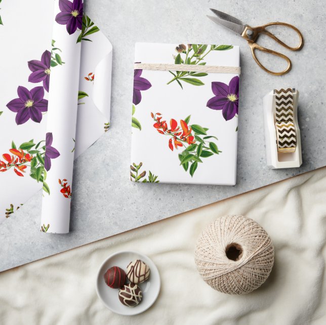 Lila Clematis och Vildblomma Blommig  Presentpapper (Hantverk)