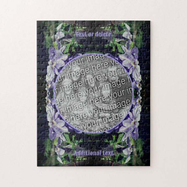 Lila Clematis on Fence Ram lägg till ditt foto Pussel (Vertikal)