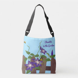 Lila Clematis-ranka i trädgården Axelväska