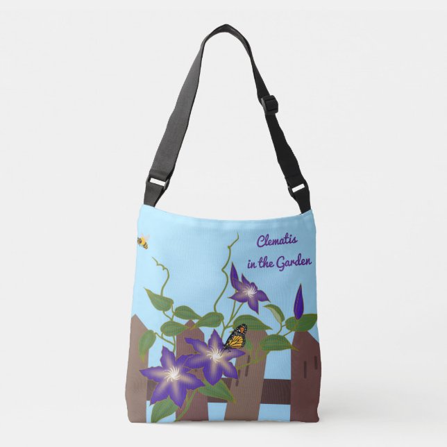 Lila Clematis-ranka i trädgården  Axelväska (Framsida)