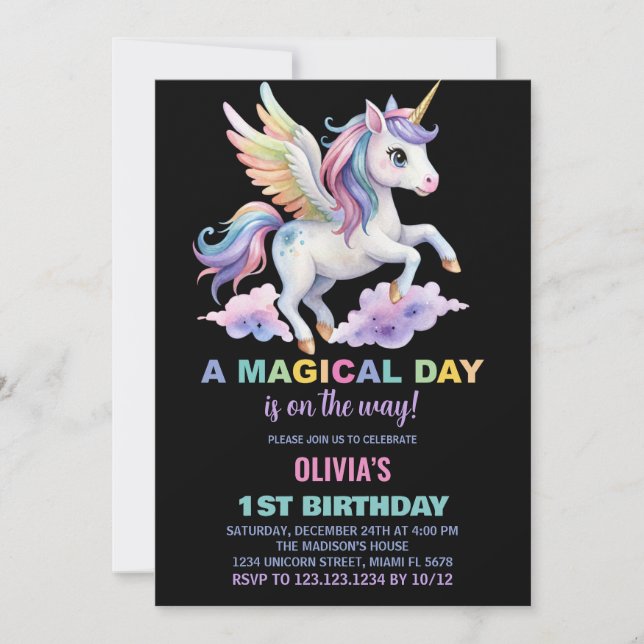 Lila Cloud Unicorn Birthday-inbjudningar Inbjudningar (Framsida)