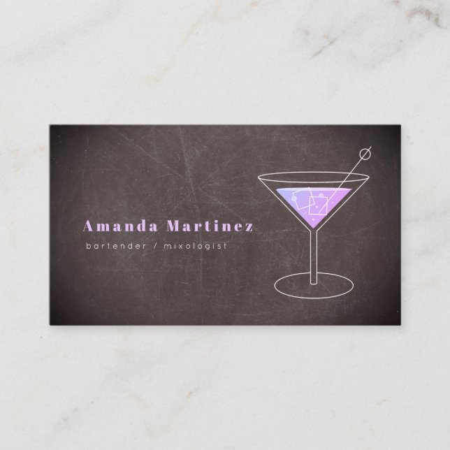 Lila Cocktail Bartender Mixolog Chalkboard Visitkort (Framsida)