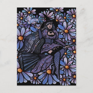 Lila Coffee Witch Daisy Art Helg Vykort