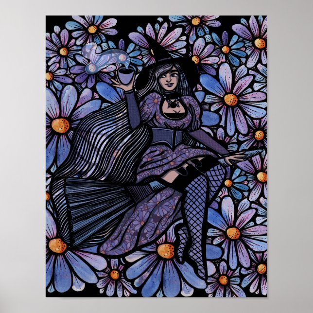 Lila Coffee Witch Daisy Art Poster (Framsidan)