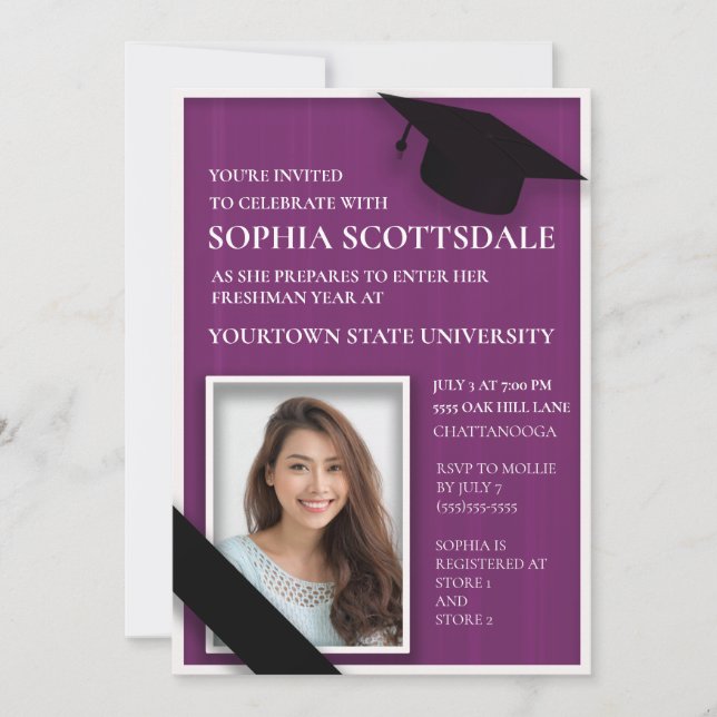 Lila College Trunk Party Photo Inbjudningar (Framsida)