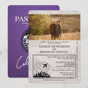 Lila Colorado Passport Bröllop Inbjudningar
