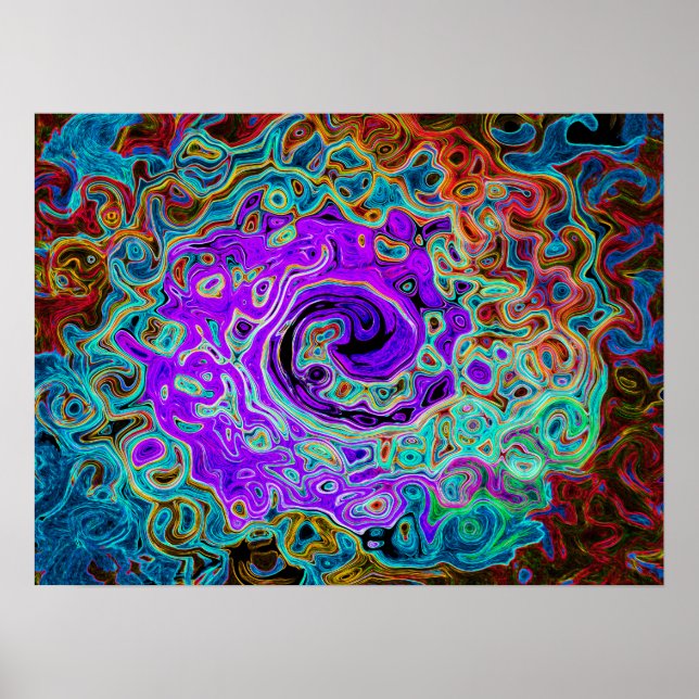 Lila Colorful Groovy Abstrakt Retro Liquid Swirl Poster (Framsidan)