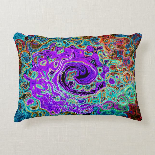 Lila Colorful Groovy Abstrakt Retro Liquid Swirl Prydnadskudde (Framsidan)