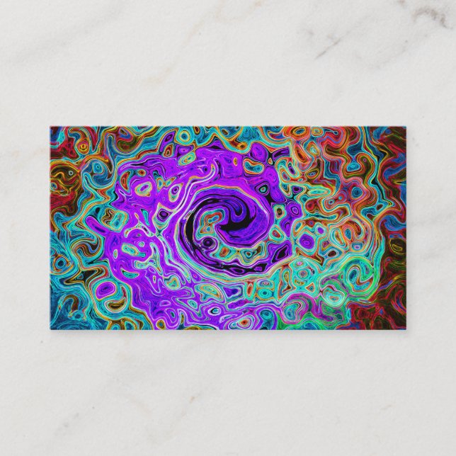 Lila Colorful Groovy Abstrakt Retro Liquid Swirl Visitkort (Framsida)