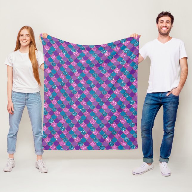 Lila Colorful Sjöjungfru Glitter Fleecefilt (På plats)