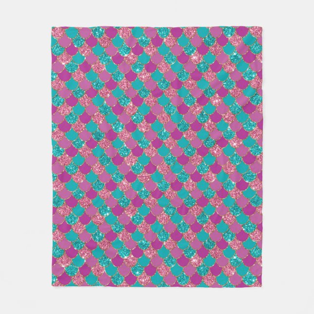 Lila Colorful Sjöjungfru Glitter Fleecefilt (Framsidan)