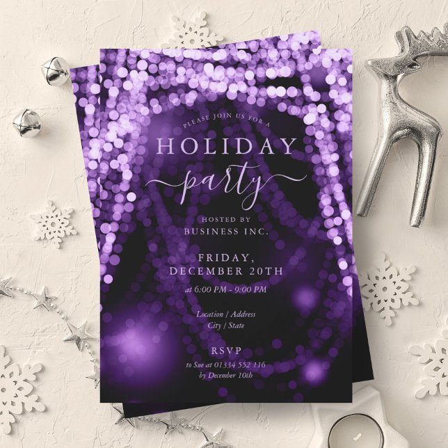 Lila Company Julfest String Ljus Inbjudningar (Purple Company Holiday Party String Lights Invitation)