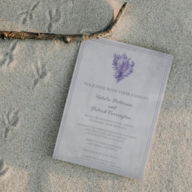 Lila Conch Snäcka bröllopsinbjudan Inbjudningar (Purple Conch Shell Wedding Invitation)