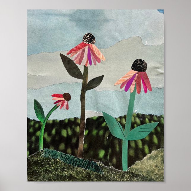 Lila Coneflower Collage Art Print Poster (Framsidan)