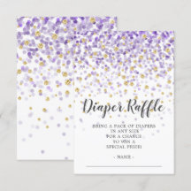 Lila Confetti Baby Shower Diaper Raffle Biljett
