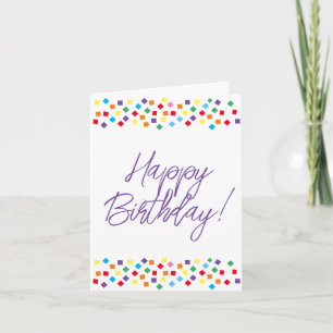 Lila Confetti Grattis på födelsedagen-kort (tomt i Anteckningskort