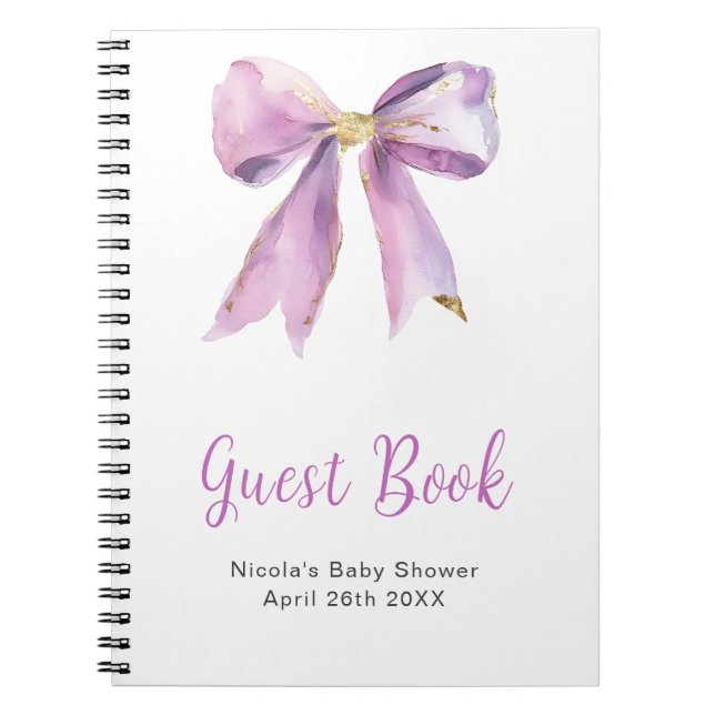 Lila Coquette Båge Bebis Shower Gästbok Anteckningsbok (Framsidan)