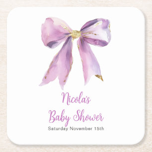 Lila Coquette Båge Bebis Shower Underlägg Papper Kvadrat