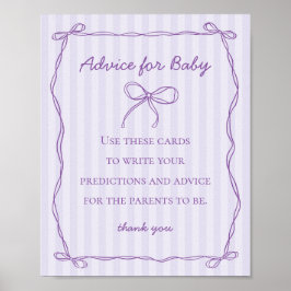 Lila Coquette Bow Advice for Baby Shower Game Poster