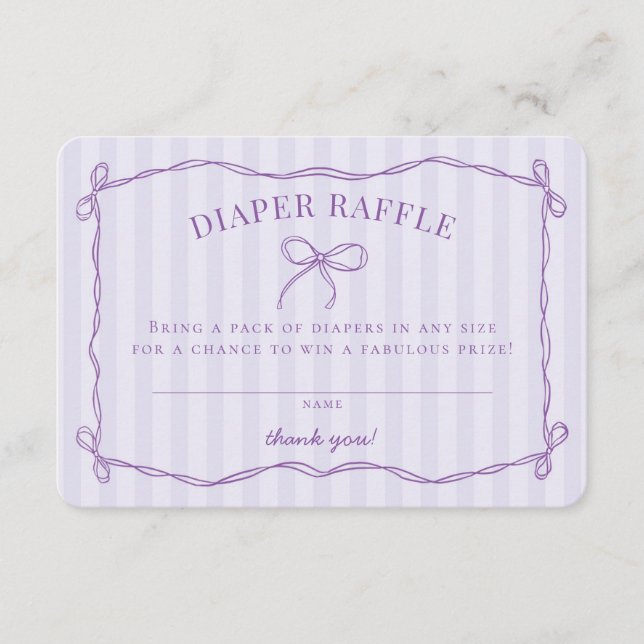 Lila Coquette Bow Baby Shower Raffle Tilläggskort (Framsida)