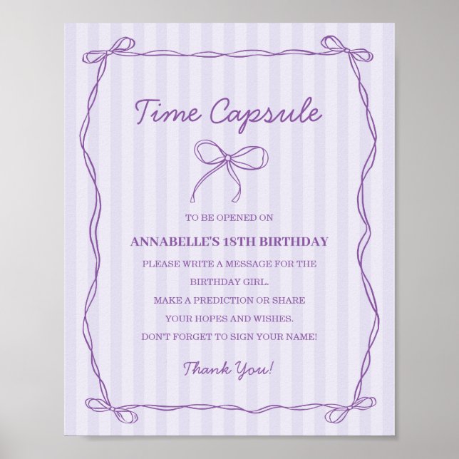Lila Coquette Bow Capsule Birthday Game Poster (Framsidan)