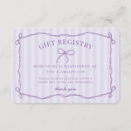 Lila Coquette Bow Lavender Baby Shower Registry Tilläggskort