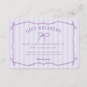 Lila Coquette Bow Lavender Baby Shower Registry Tilläggskort