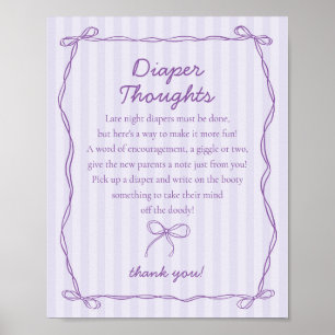 Lila Coquette Bow Lavender Diaper Thoughts Sign Poster