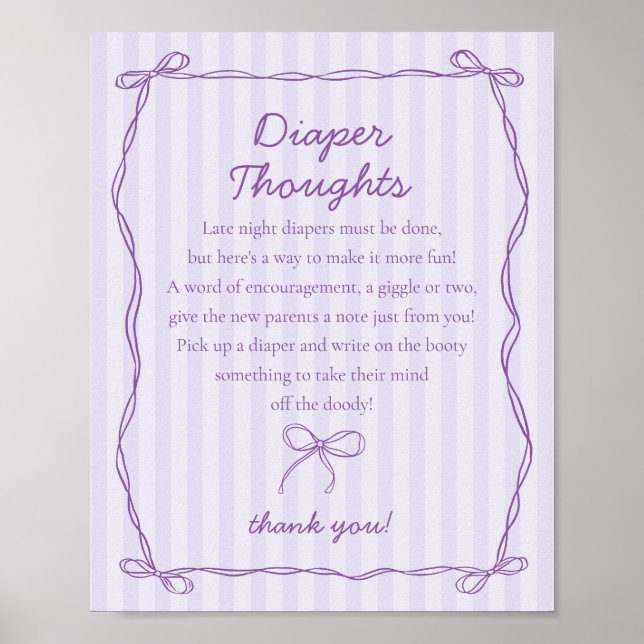 Lila Coquette Bow Lavender Diaper Thoughts Sign Poster (Framsidan)