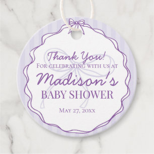 Lila Coquette Bow Lavender Stripe Baby Shower Gåvor Etiketter