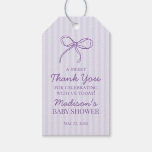 Lila Coquette Bow Pastel Baby Shower-favoriter Presentetikett
