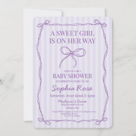 Lila Coquette Bow Pastel Lavender Baby Shower Inbjudningar