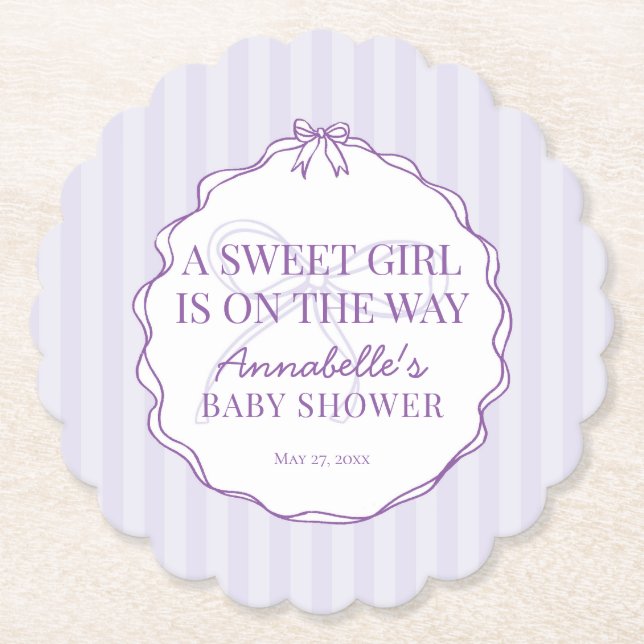 Lila Coquette Bow Pastel Lavender Baby Shower Underlägg Papper (Framsida)
