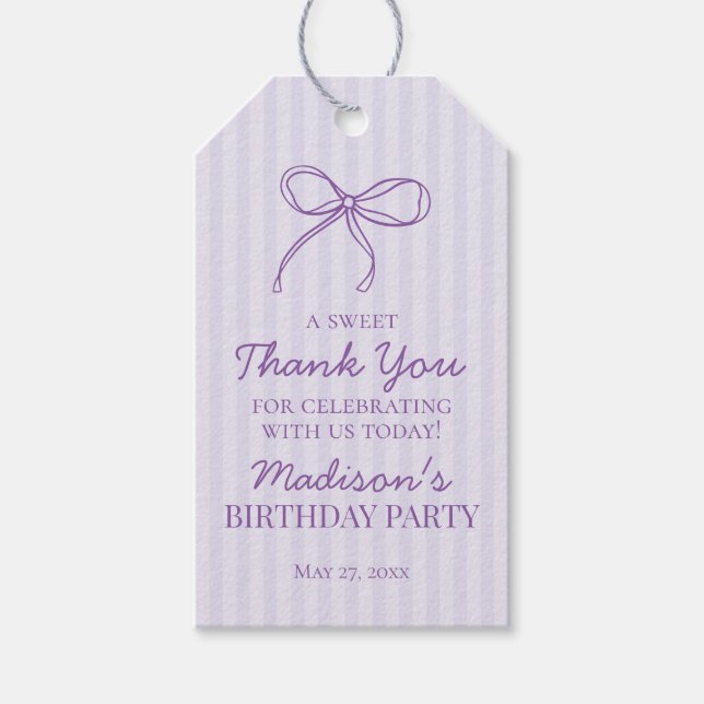 Lila Coquette Bow Pastel Lavender Birthday Favor Presentetikett (Framsidan)
