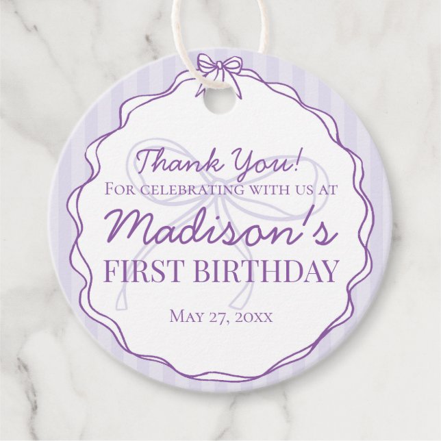 Lila Coquette Bow Pastel Lavender Birthday Gåvor Etiketter (Framsida)