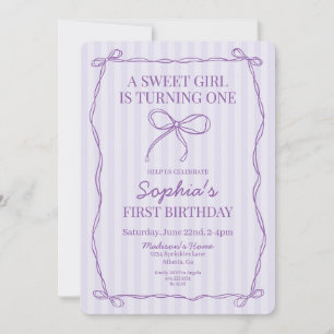 Lila Coquette Bow Pastel Lavender Födelsedagsfest Inbjudningar