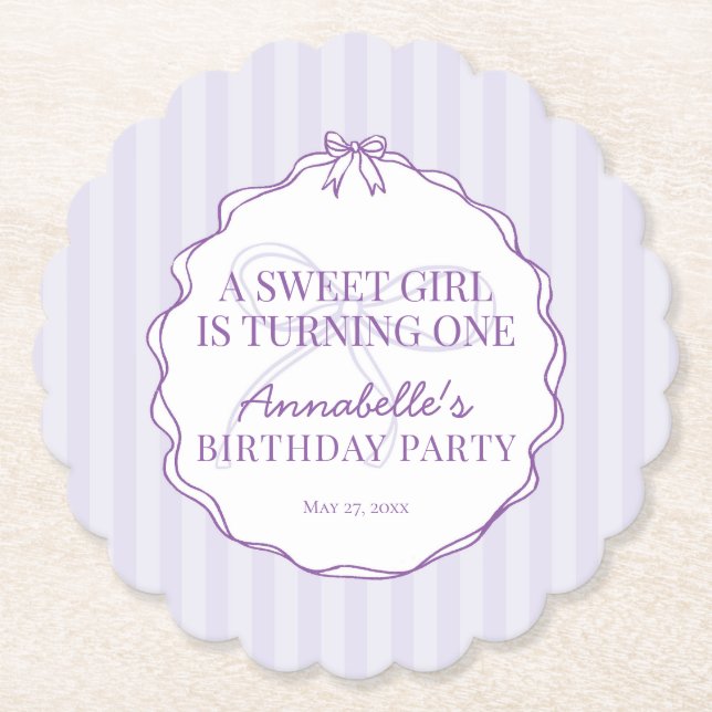 Lila Coquette Bow Pastel Lavender Födelsedagsfest Underlägg Papper (Framsida)