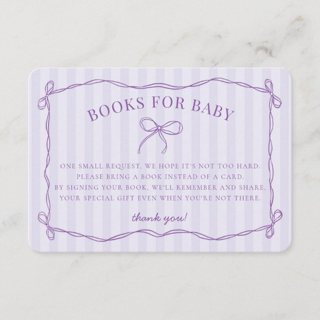 Lila Coquette Bow Pastel Shower Bokar för Baby Tilläggskort (Framsida)