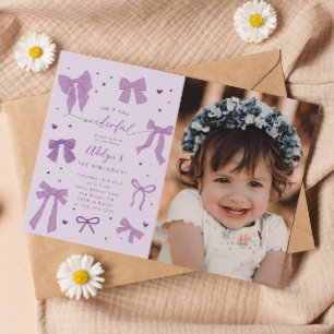 Lila Coquette Bows ONEderful Birthday Photo Inbjudningar